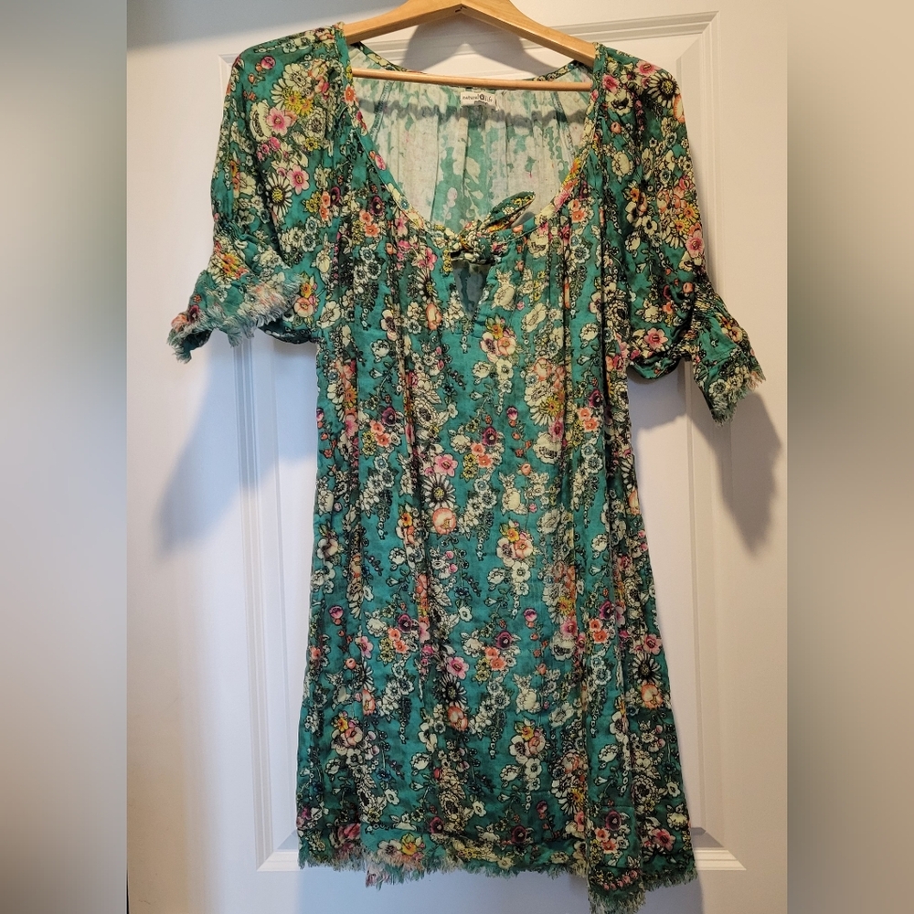 Size Large Natural Life Teal Flower Print Hippie Sundress